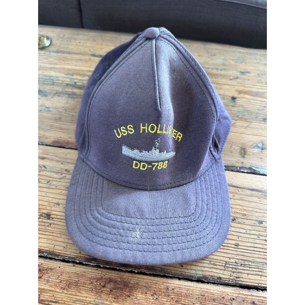 Vintage Otto‎ USS Hollister hat DD-788 Blue velcro back military USA
